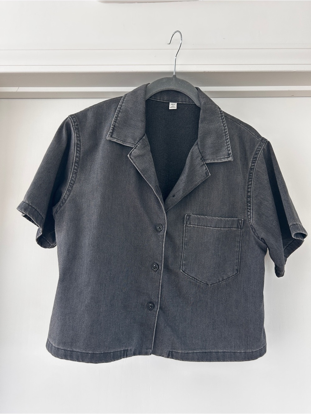 Brand new Washed Denim Black Short Sleeve Button-Up shirt- made in Japan GU